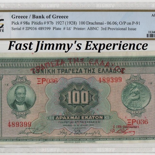 100 Drachmai 1927 Greece banknote PCGS AU 50