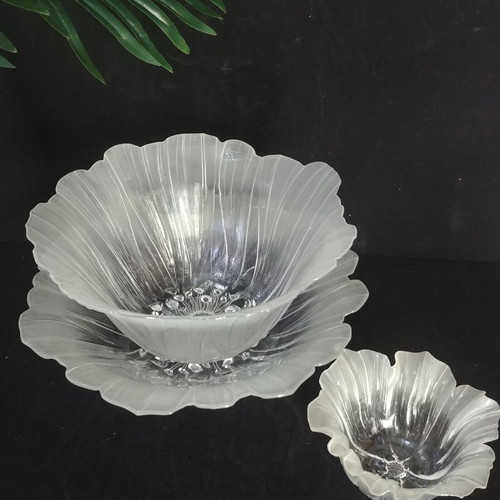 Maleras Wind Flower pair of lead crystal bowls Mats Jonasson Sweden 80s new