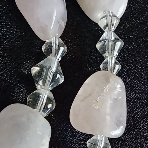 Vintage Handmade Necklace with Natural Rose Quartz and Faceted Crystals 59cm