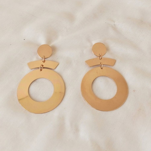 Large Gold Earrings with Geometric Circles Mirror Finish, new