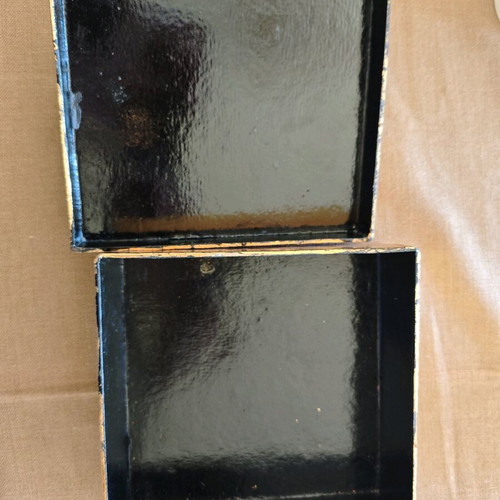 Decorative gold box like new with balls and ribbons