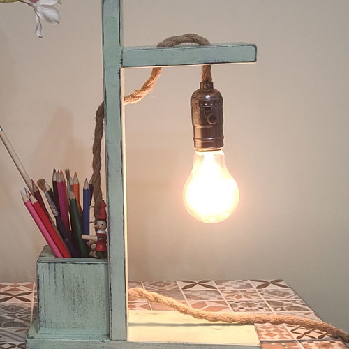 Handmade wooden table lamp pencil holder new