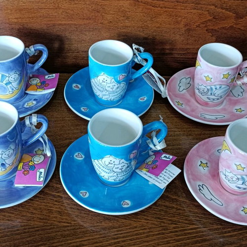 Espresso cups set of 6 Mila with cats new