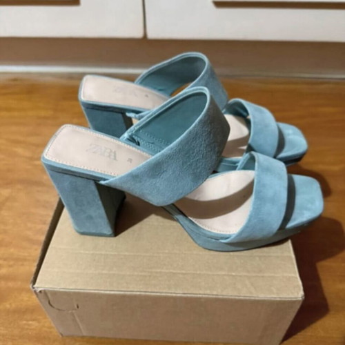 Zara suede women's sandals mules with platform, like new, turquoise