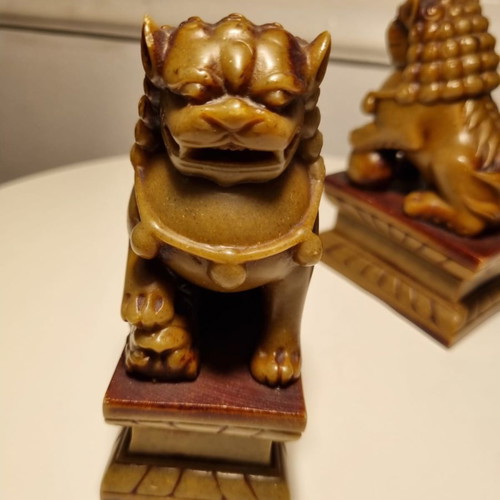 Pair of carved 1950s soapstone Foo Dogs used