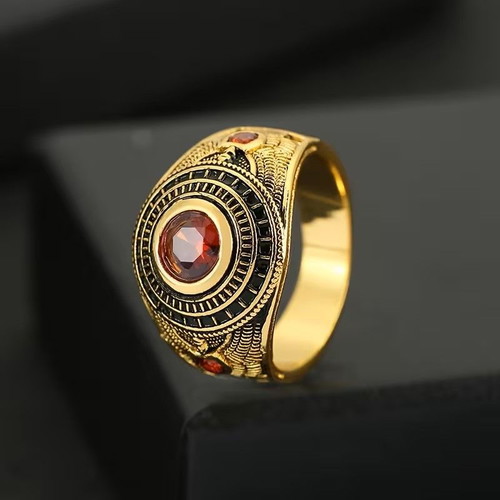Retro men's ring Hercules red zirconium new
