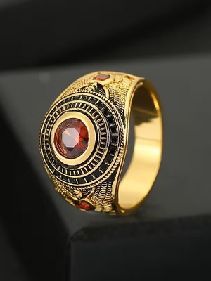 Retro men's ring Hercules red zirconium new