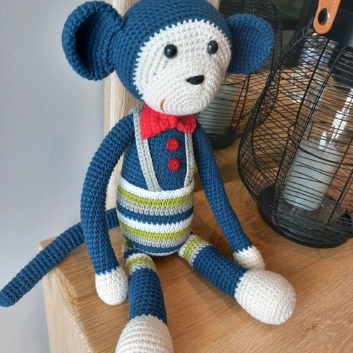 Crocheted monkey 36cm new, cotton, ideal for play and decoration