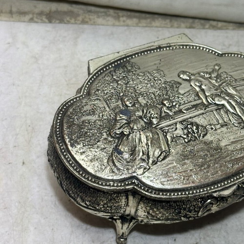 Vintage decorative embossed silver jewelry box used