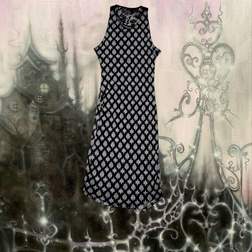 Damask midi dress with lace and back cutout, like new
