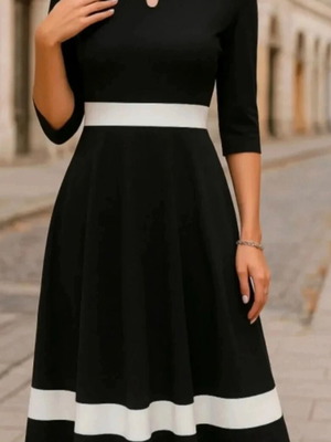 Black dress S/M with white details, new