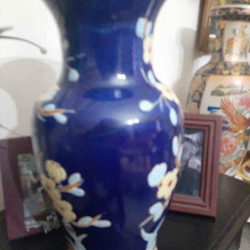 Chinese vase used, large with embossed blue decoration