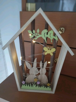 Easter wooden decorative house with LED lights handmade new