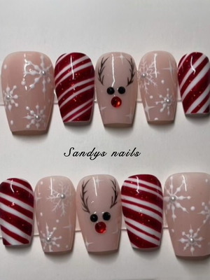 Christmas Handmade Press On Nails Set of 10 Pieces New