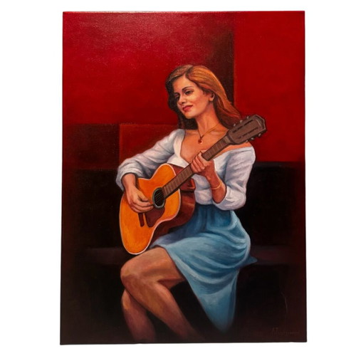 Tsimogiannis The Girl with the Guitar Oil Painting on Canvas 60x80cm new