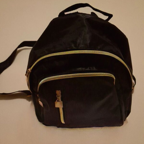 Mini backpack, black, 23x27 cm, 2 zip pockets