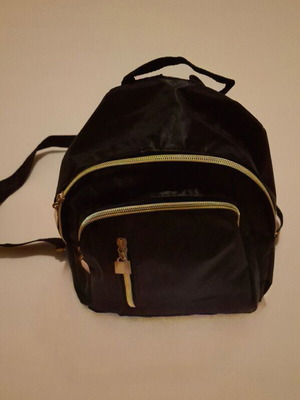 Mini backpack, black, 23x27 cm, 2 zip pockets