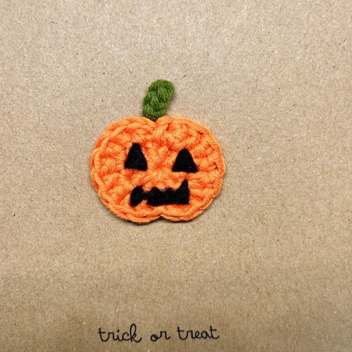 Handmade Halloween card with crocheted pumpkin and envelope, new
