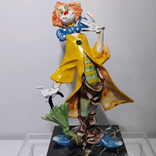 Vintage Simonelli Depose Italy Lady Clown on Carrara Marble