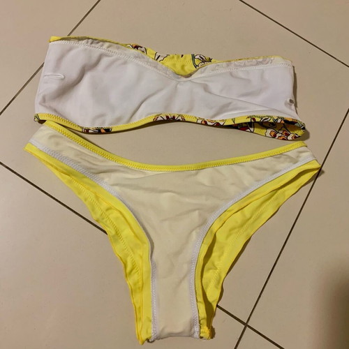 Strapless swimsuit yellow with flowers like new, size M