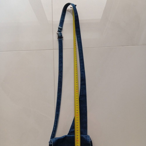 Denim crossbody bag with embroidered flowers used, blue