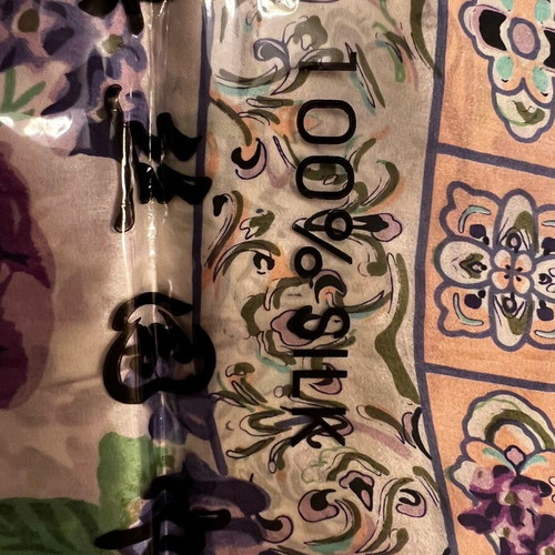 Silk scarf natural new, large 90x90, white with flowers