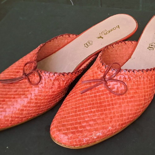 Boxer leather women's mules, red, size 41