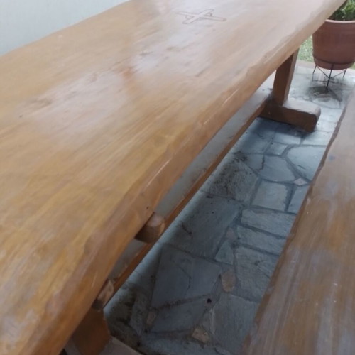 Monastic handmade solid wood table with benches