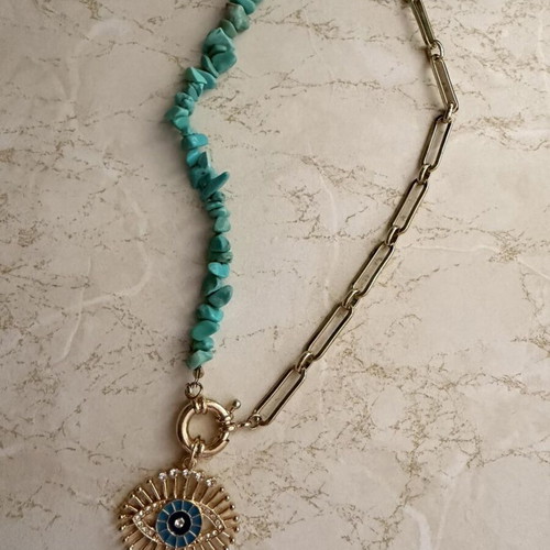 Necklace with turquoise stones and eye pendant like new, boho style