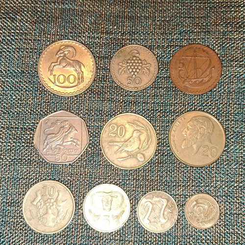 Cyprus coin collection used, 10 different coins