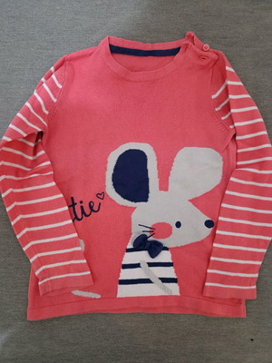 Mothercare sweater used for 4-5 years old, coral with mouse pattern
