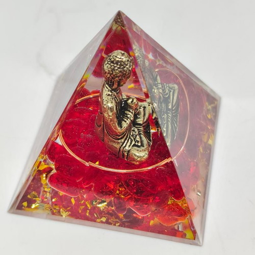 Orgonite pyramid with Buddha and red quartz like new