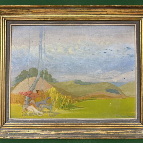 Oil painting by artist V. Panagiotopoulos, mythological theme
