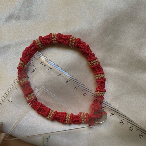 Macrame ankle bracelet like new, handmade, white and red