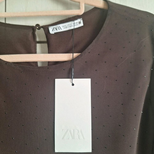 ZARA Special Edition dress with tulle and beads new, brown, size L