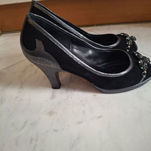 Γόβες Rebeca Sanver peep toe μέγεθος 39 μεταχειρισμένες, μαύρο δέρμα