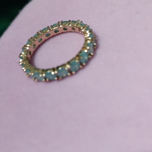 Gold-plated full ring size 6 with synthetic aqua zirconia new
