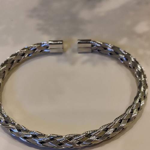 Braided chain silver tone bracelet, women's unisex