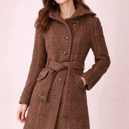 Amisu coat brown checkered like new, wool tweed