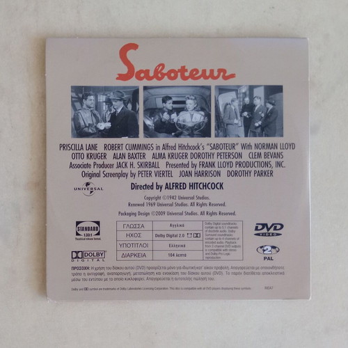 Saboteur DVD with Greek subtitles, like new