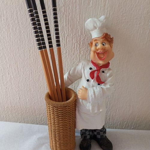Chef figure chopstick holder with wooden chopsticks