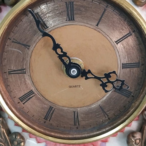 Heavy Bronze Baroque Style Table Clock with Porcelain
