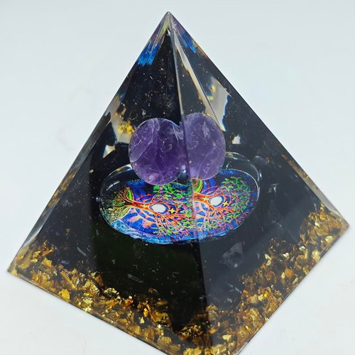 Orgonite Energy Pyramid with Amethyst and Tree of Life like new