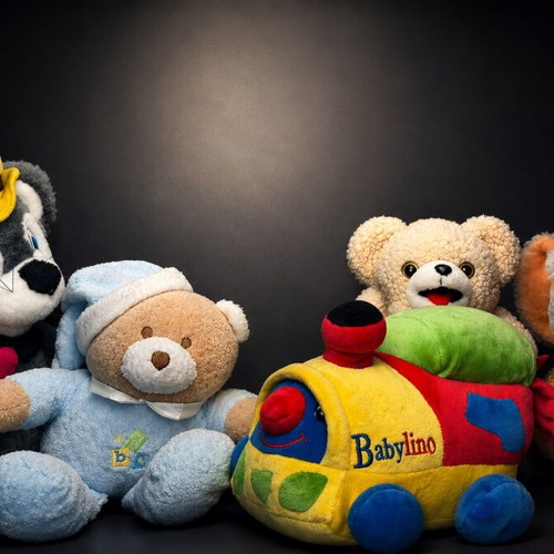 Set of 5 plush toys including Babylino train and bears