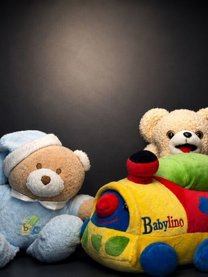 Set of 5 plush toys including Babylino train and bears