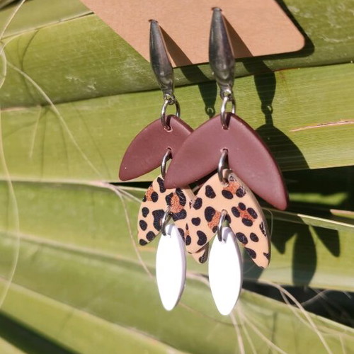 Handmade earrings new from polymer clay, beige and brown