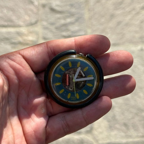 Vintage POP Swatch “Catcher in the Rhye” watch, blue and yellow