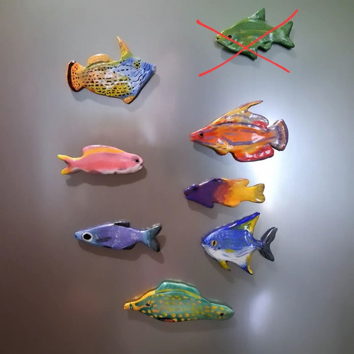 Handmade fish magnets new, set of 7 pieces