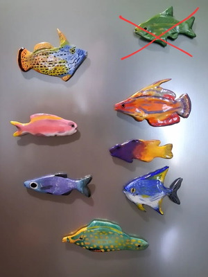 Handmade fish magnets new, set of 7 pieces