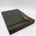 Vintage photo album 60s green embossed cloth with leather tie, 25 leaves